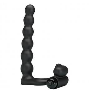 PRETTY LOVE - Male Vibrating Delay Cock Ring With Anal Beads (Battery - Black)